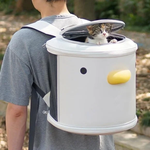 Chic White and Yellow Cat Travel Backpack - Picture 2 of 13